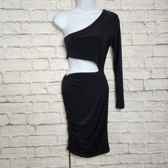 Nasty Gal Dress Womens Size 6 Black One Sleeve Center Cut Out - Picture 1 of 9